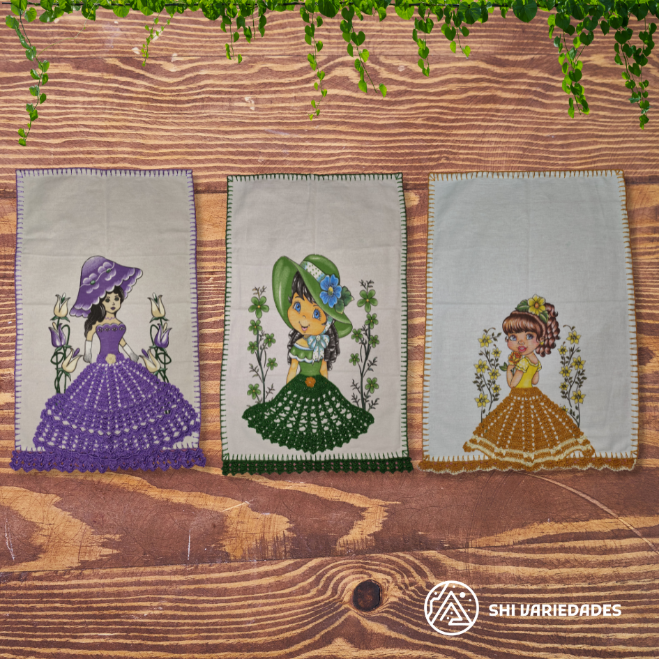 Pano de prato / Boneca saia de crochê